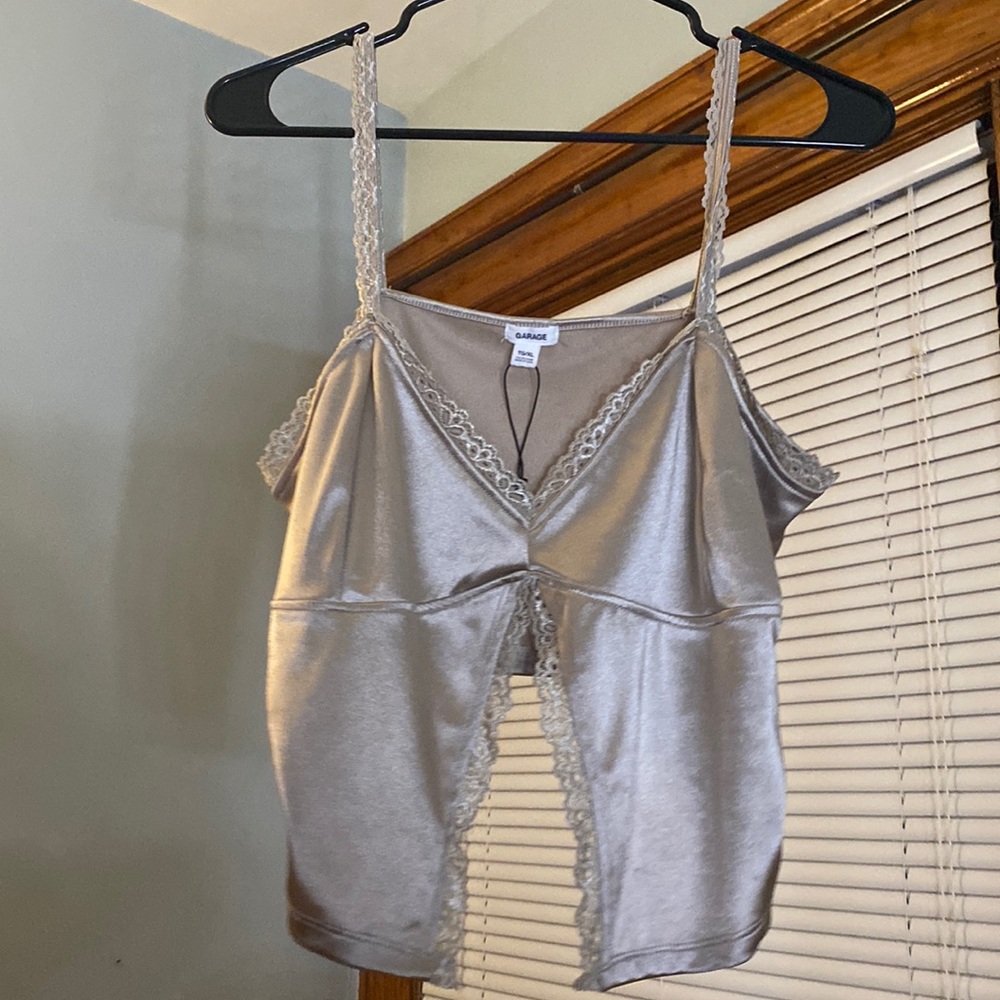 Silver satin going out top